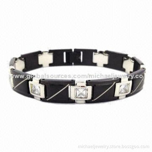 Stainless Steel Bracelets with 9pcs of CZ Stones and Interval of Plating IP Black